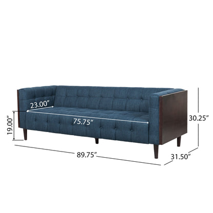 Contemporary Mid-Century Charm 3 Seater Sofa With Button Tufted Waffle Stitching