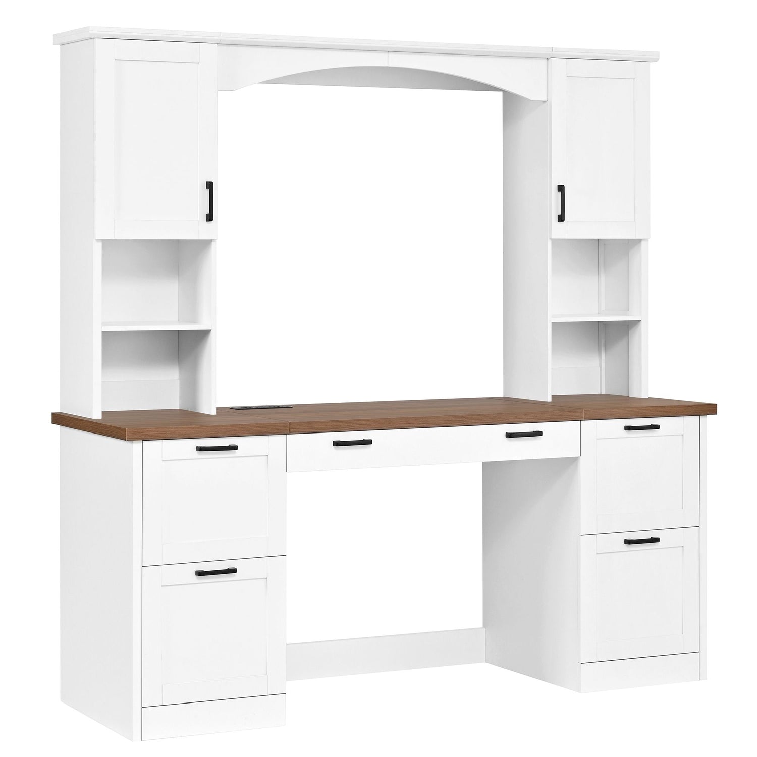 Farmhouse Computer Desk With Hutch