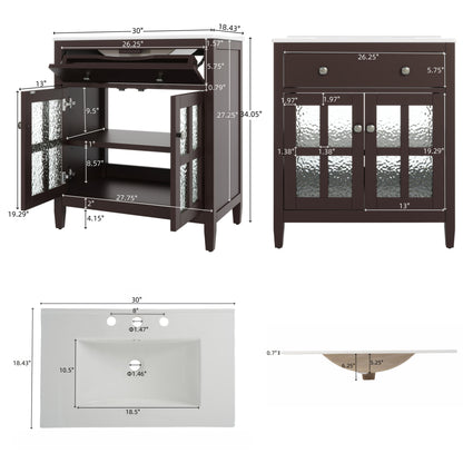 Bathroom Vanity With Ceramic Sink, Adjustable Shelf &amp; Tip Out Tray