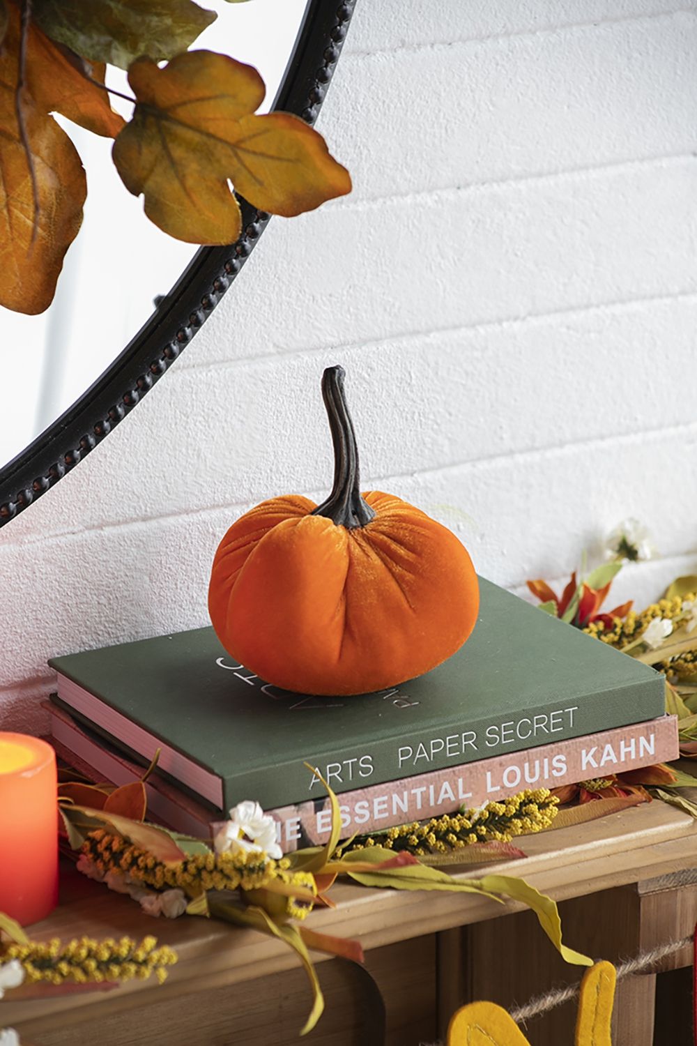 Velvet Weighted Pumpkin With Resin Stem, Pumpkin Ornament Decor For Holiday Harvest Festival Fall Festival &amp; Thanksgiving (Set of 4)