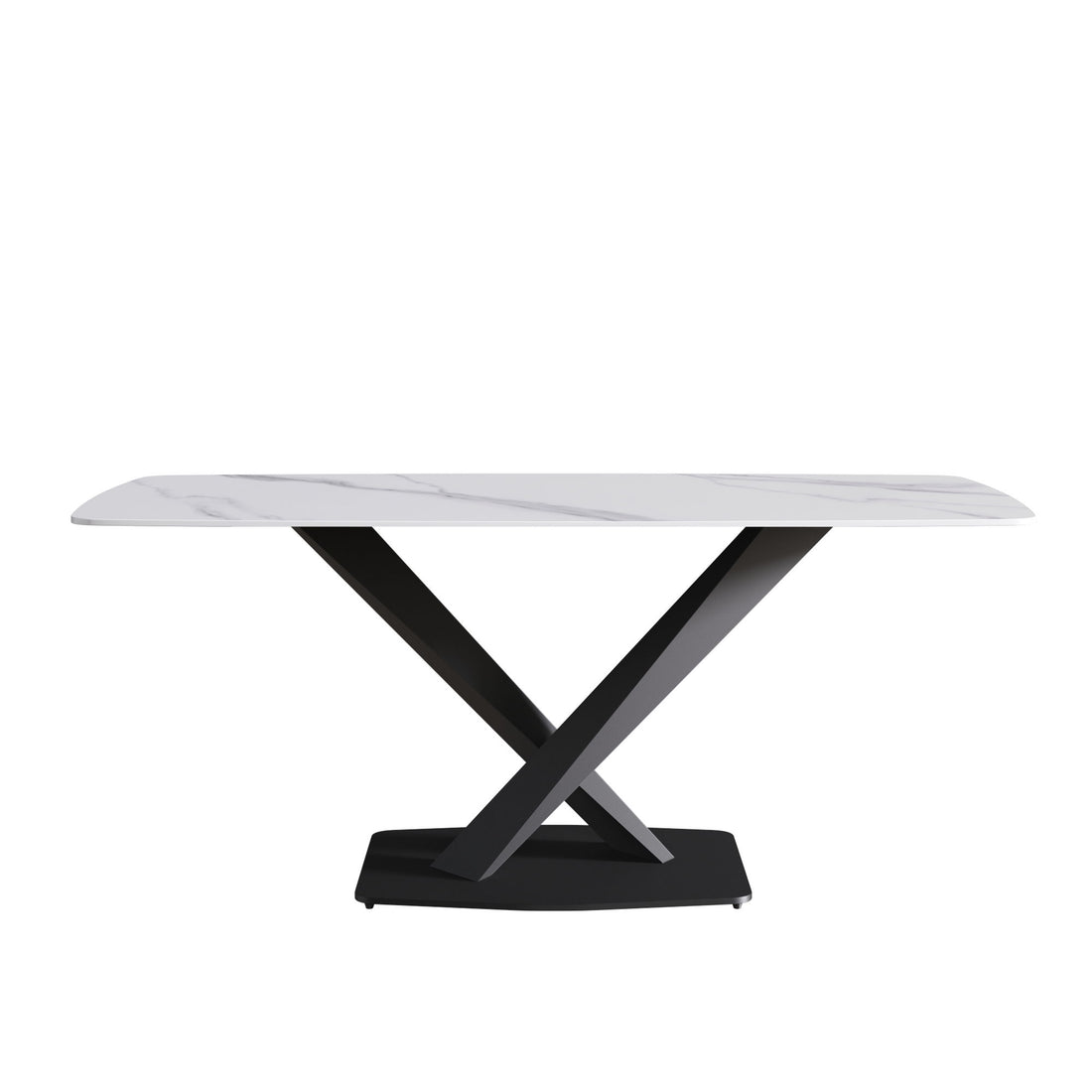 70.87&quot; Modern Artificial Stone White Curved Black Metal Leg Dining Table, Can Accommodate 6-8 People - White / Black