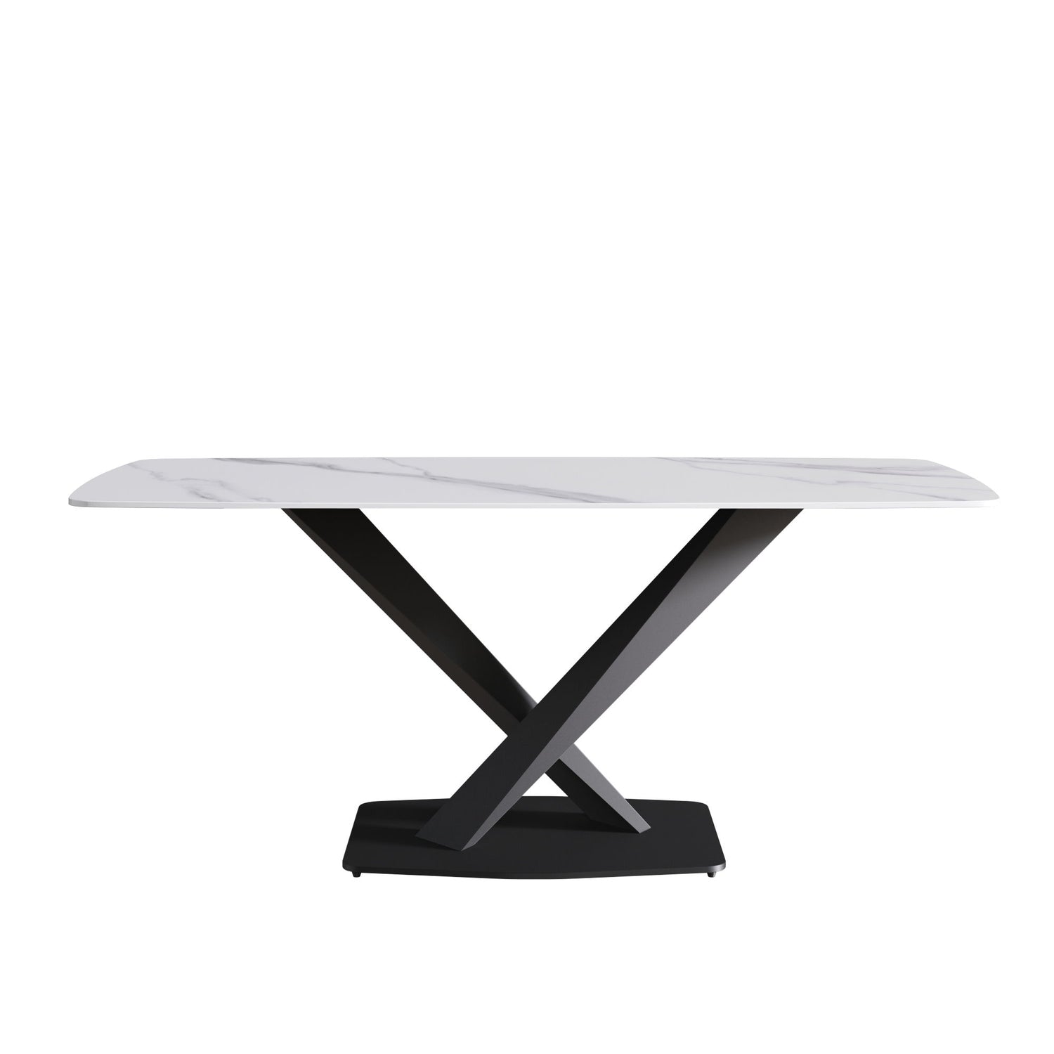 70.87&quot; Modern Artificial Stone White Curved Black Metal Leg Dining Table, Can Accommodate 6-8 People - White / Black