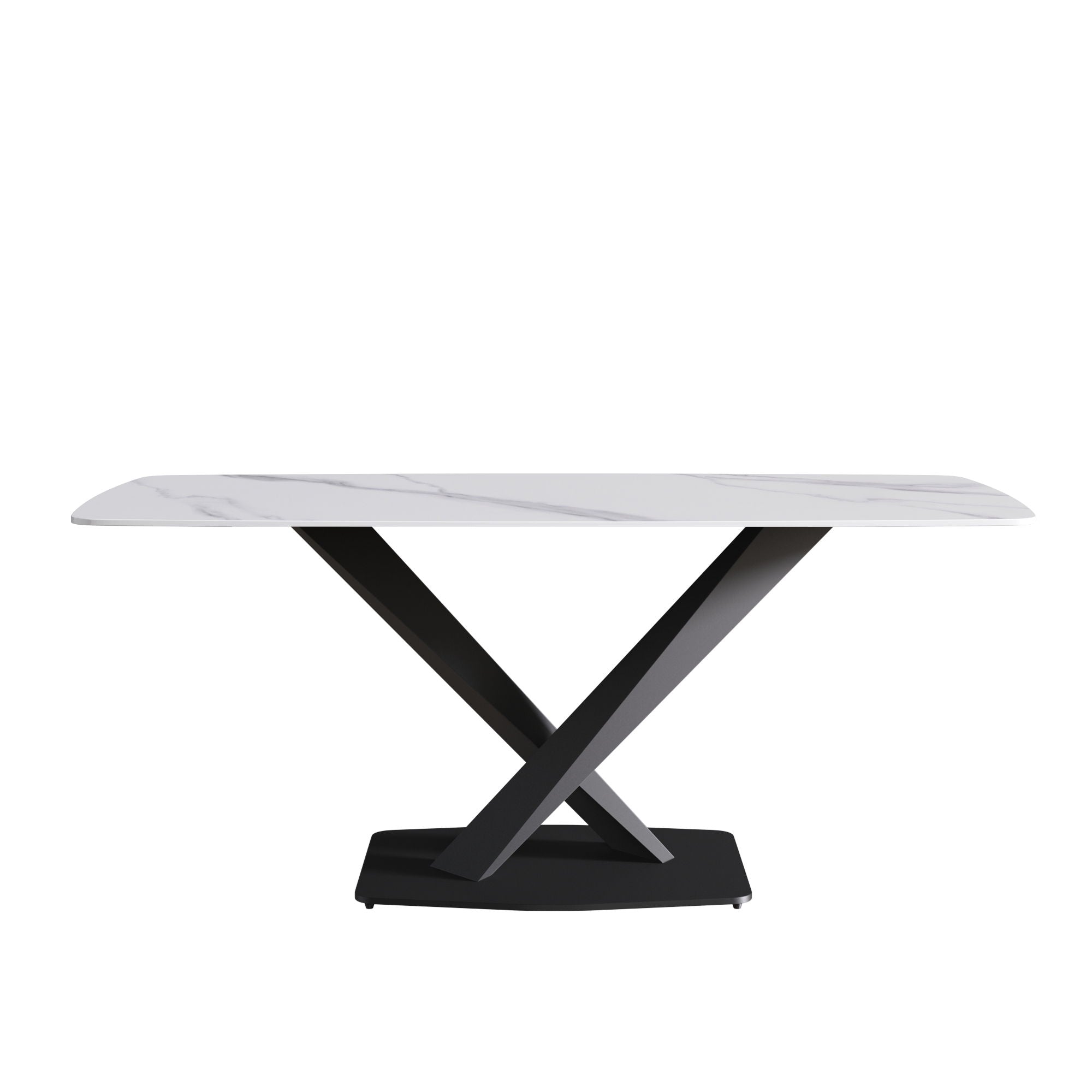 70.87&quot; Modern Artificial Stone White Curved Black Metal Leg Dining Table, Can Accommodate 6-8 People - White / Black