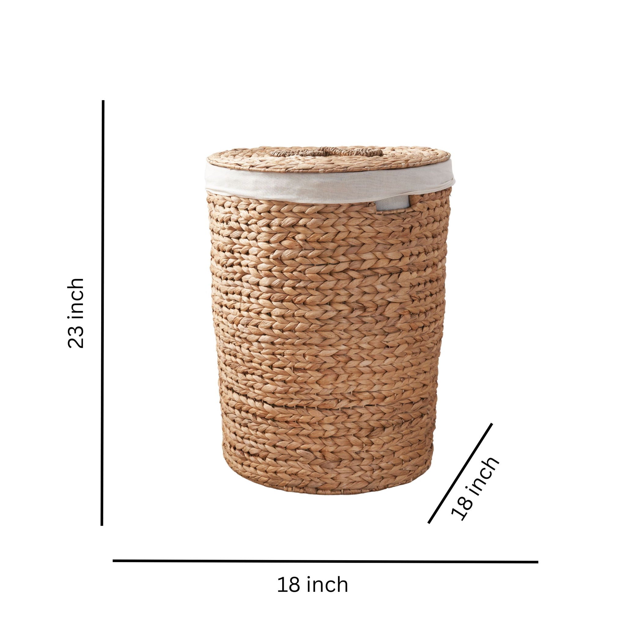 Ludmilla Round Tall Water Hyacinth Woven Wicker Laundry Hamper With Lid - For Clothes, Canvas, Toys And Book Storage With Removable Liner - 18&quot; X 18&quot; X 23&quot; - Natural Brown