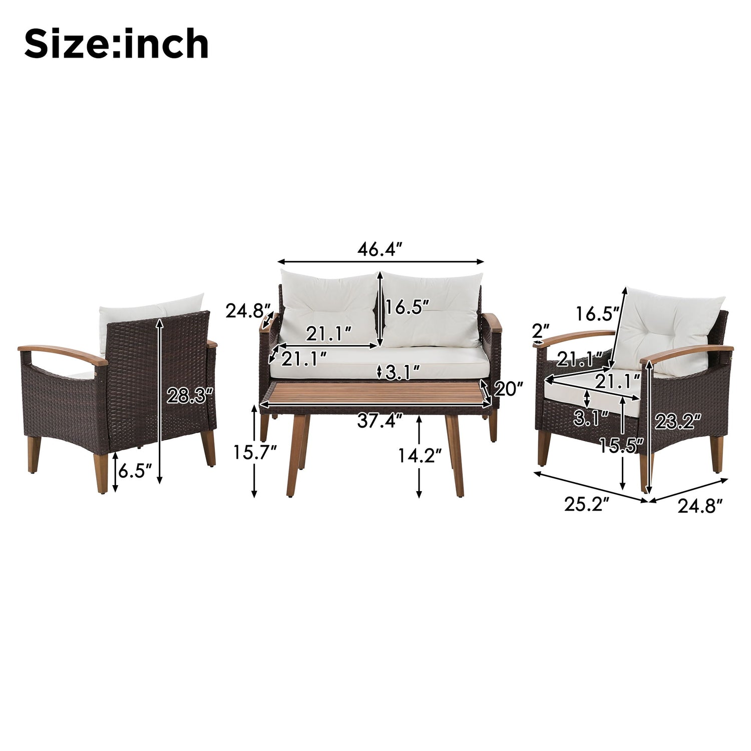 4 Piece Garden Furniture, Patio Seating Set