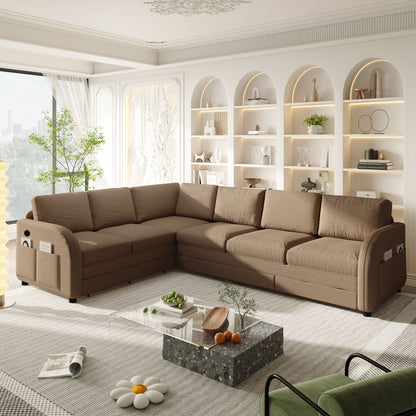 L-Shaped Couch With Pull-Out Bed, Convertible Sleeper Sofa With Side Pocket &amp; USB Port