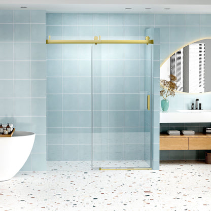 Frameless Soft-Closing Shower Door, 1/4&quot; (6 Mm) Tempered Glass Single Sliding With Explosion Proof Coating