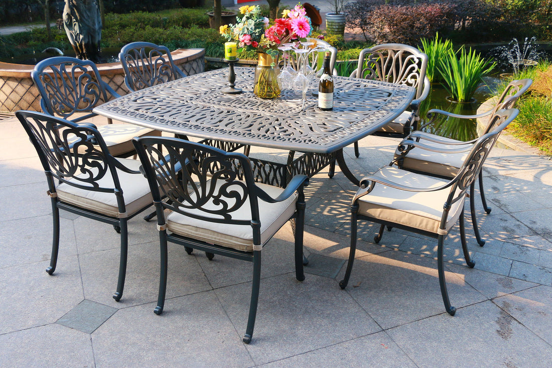 Square 8 Person 64&quot; Long Aluminum Dining Set With Cushions