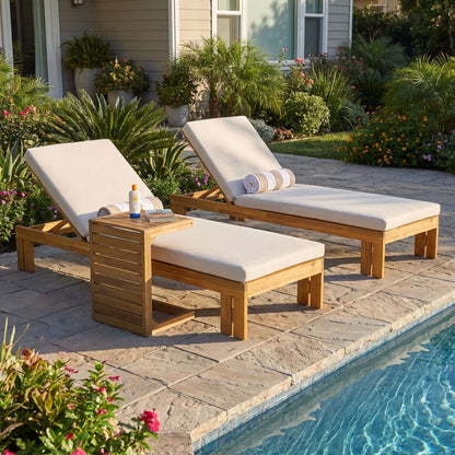 Outdoor Chaise Lounge Set &amp; Side Table, 5 Position Adjustable Patio Recliner