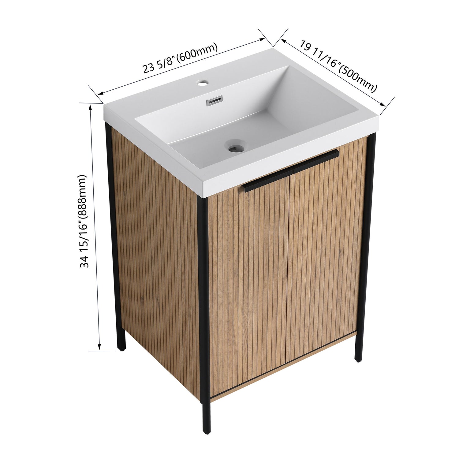 Modern Freestanding Bathroom Vanity With Resin Sink &amp; Soft Close Cabinet Doors