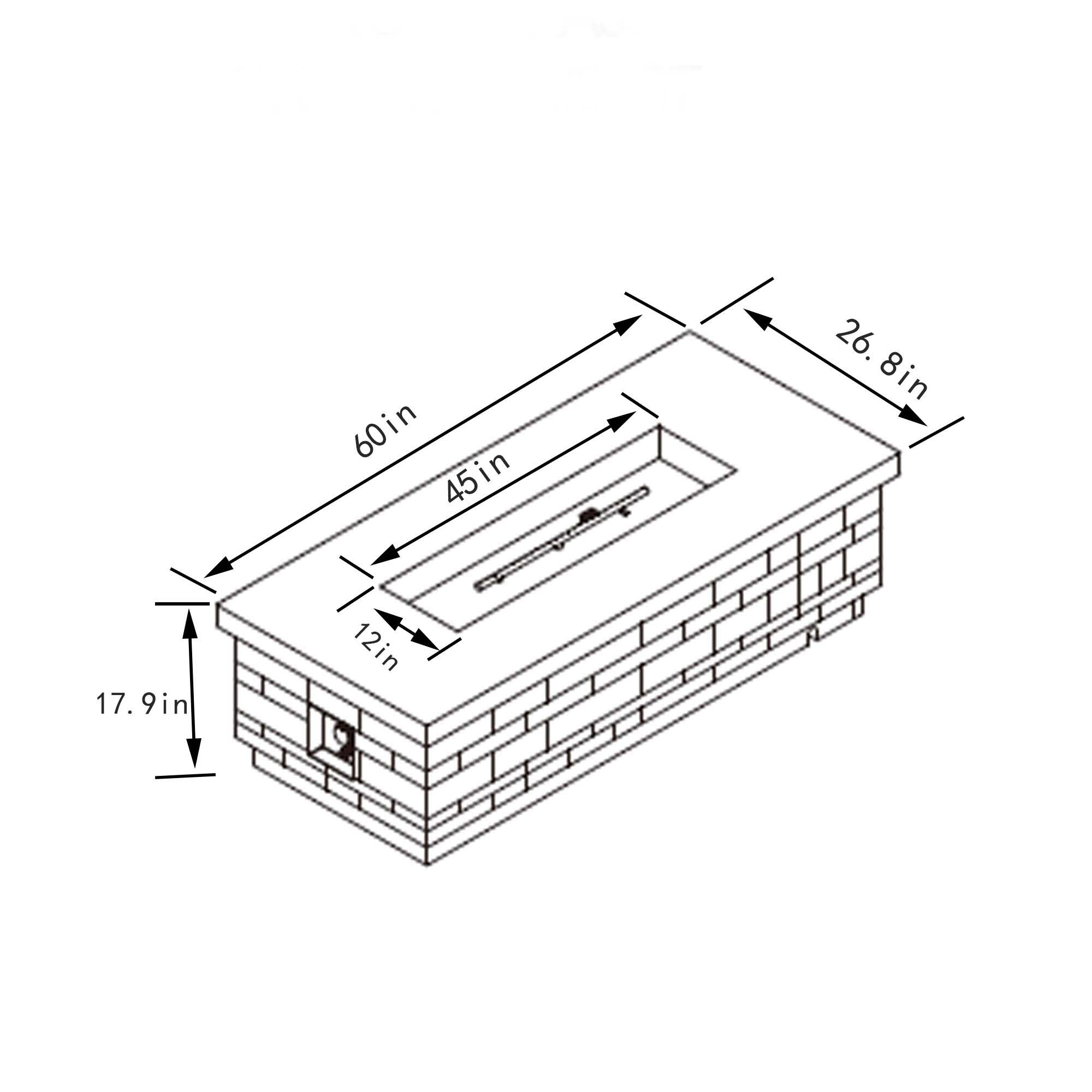 60&quot; Propane Gas Fire Pit Table, 60000 Btu Rectangular Concrete Fire Pit For Outside Patio Deck Garden Backyard - Sandstone