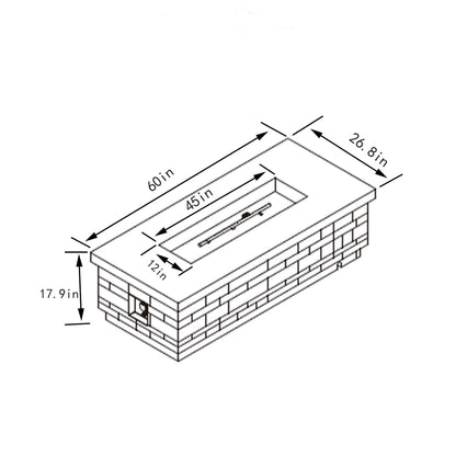 60&quot; Propane Gas Fire Pit Table, 60000 Btu Rectangular Concrete Fire Pit For Outside Patio Deck Garden Backyard - Sandstone