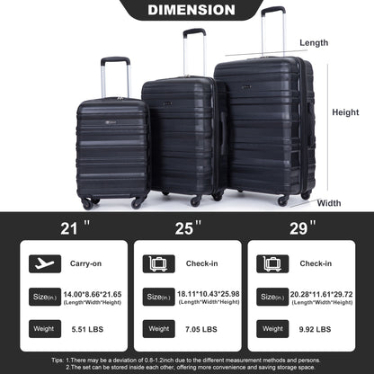 Expandable 3 Piece Luggage Sets Lightweight &amp; Durable Suitcase, Spinner Wheels, Tsa Lock