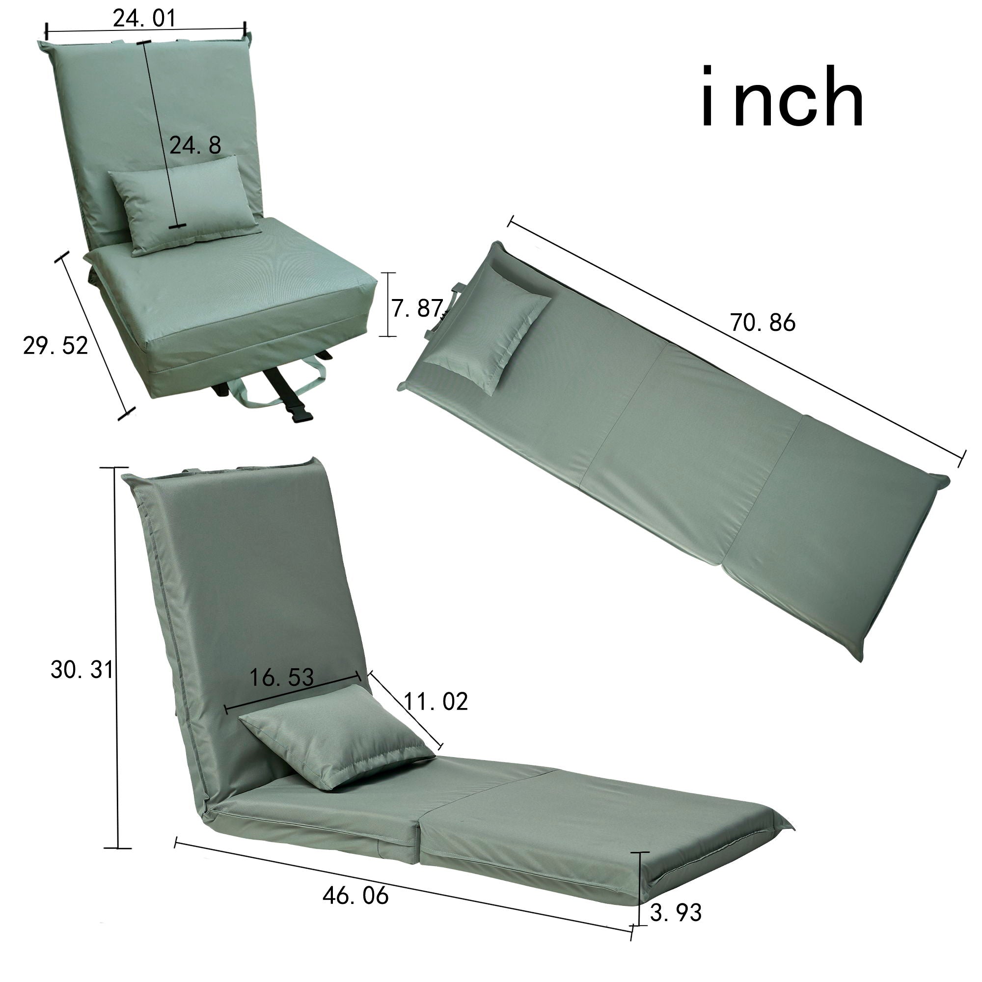 Foldable Portable Camping Chair With Carry Bag 14 Position Adjustable Recliner For Adults Cotton &amp; Metal Frame For Outdoor Travel, Picnic, Or BBQ - Light Green
