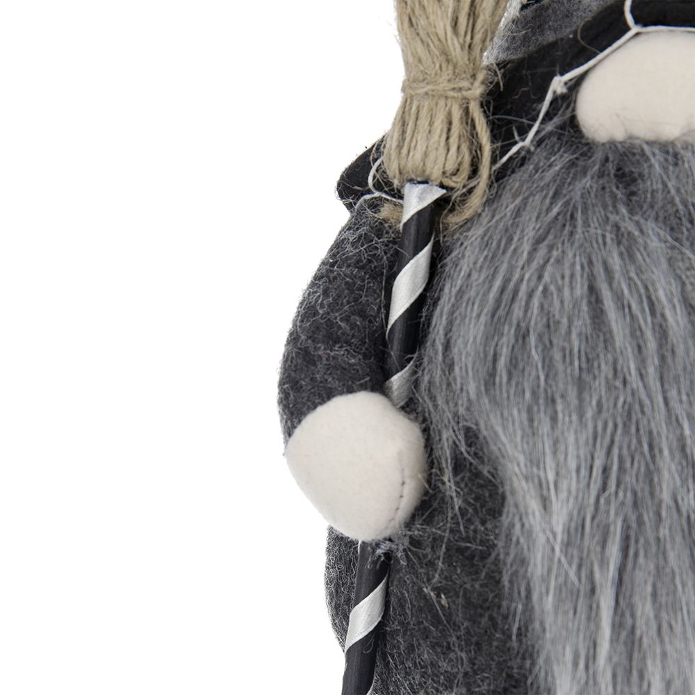 Sitting Gnome With Broomstick &amp; Soft Legs, For Halloween Decor - Black White