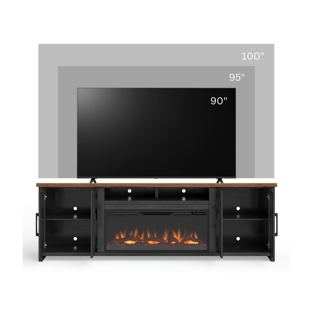 Essex - Fireplace TV Stand Console For TVs Up To 100&quot; - Black, Whiskey
