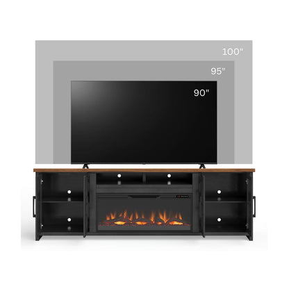 Essex - Fireplace TV Stand Console For TVs Up To 100&quot; - Black, Whiskey