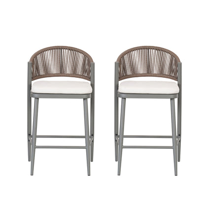 Outdoor 26&quot; Counter Height Metal Frame Counter Stools With Scallop Shaped Backrest &amp; Water Resistant Cushions