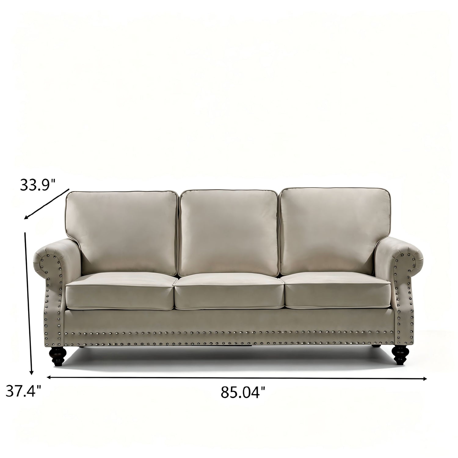 3 Seater Sofa With Nailhead Trim And Turned Legs For Living Room