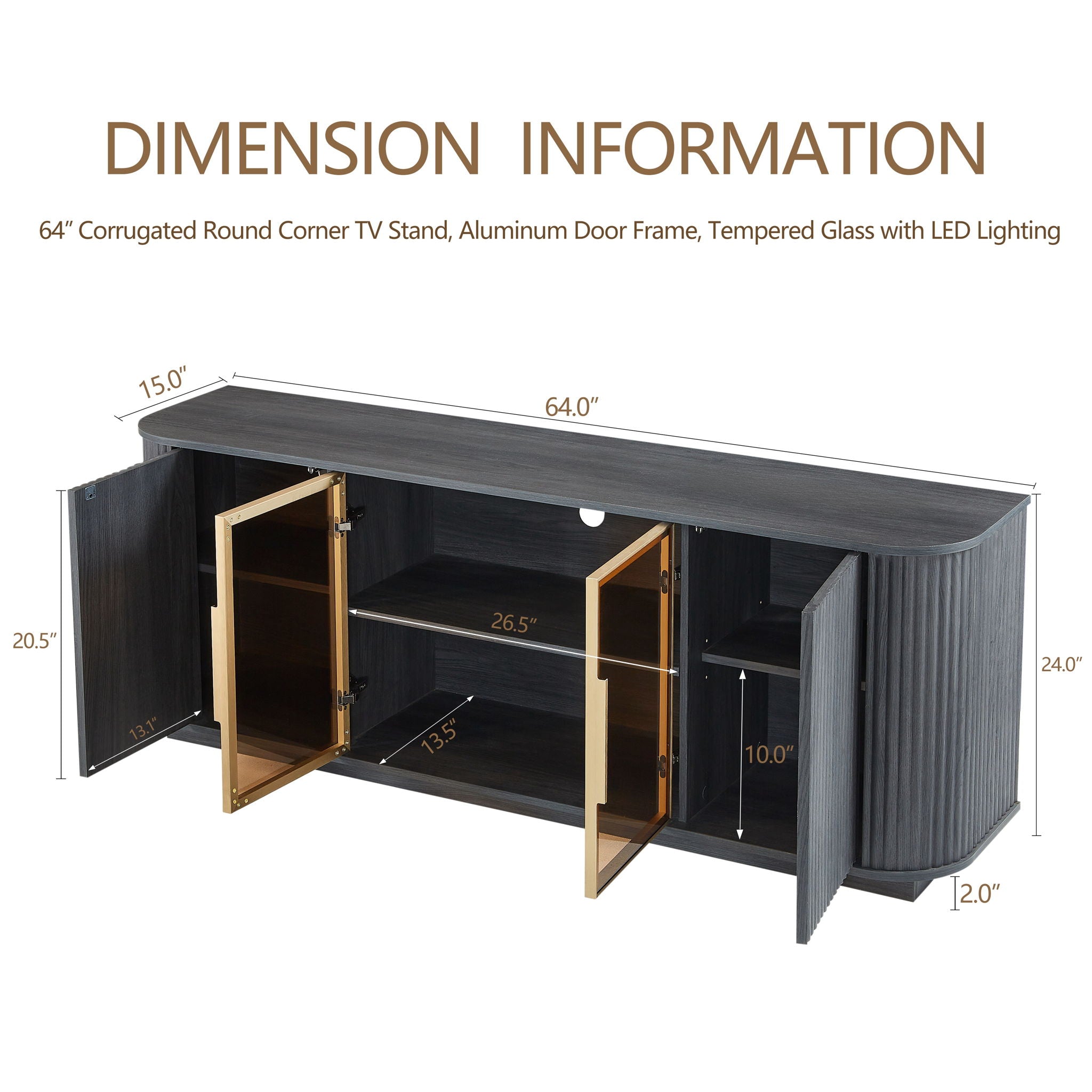 Modern 64&quot; Wavy TV Cabinet With LED Lights - Black