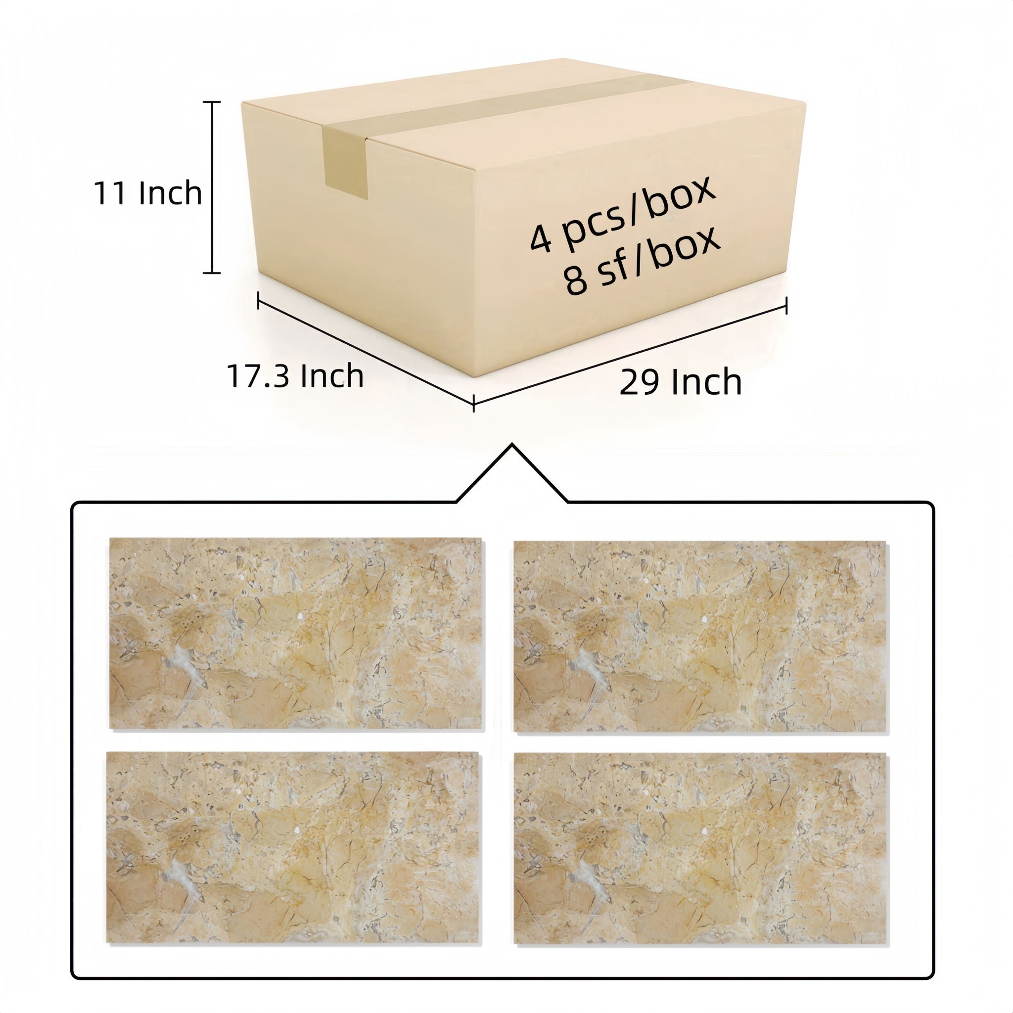 Marble Tile For Floor And Wall Honed 12 X 24&quot; Stone (Set of 4) - Beige / Gold