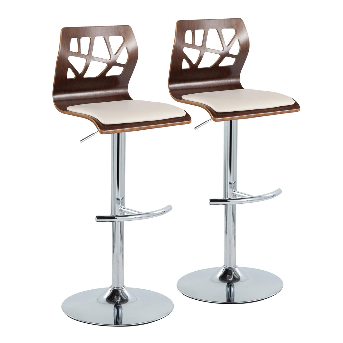 Folia - Mid Century Modern Adjustable Barstool &amp; Swivel With Rounded T Footrest (Set of 2)