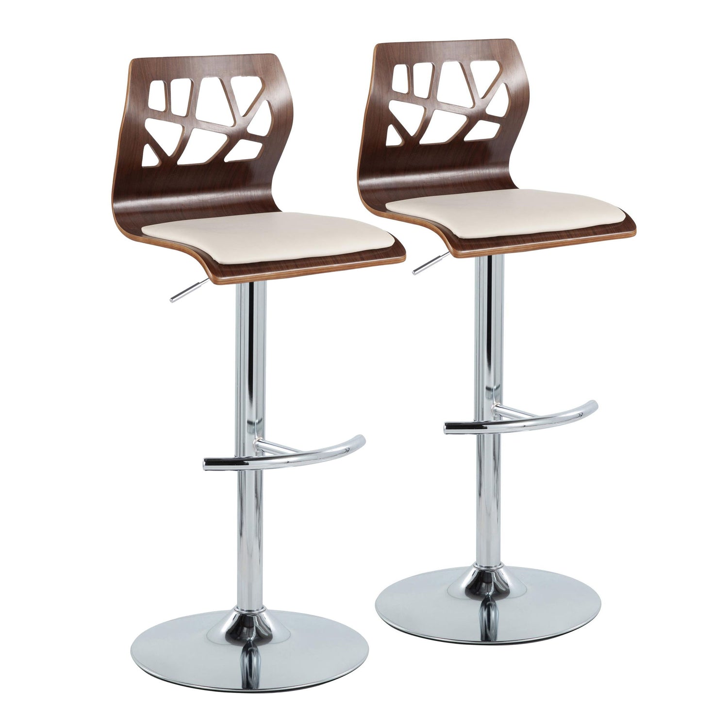 Folia - Mid Century Modern Adjustable Barstool &amp; Swivel With Rounded T Footrest (Set of 2)