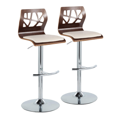 Folia - Mid Century Modern Adjustable Barstool &amp; Swivel With Rounded T Footrest (Set of 2)