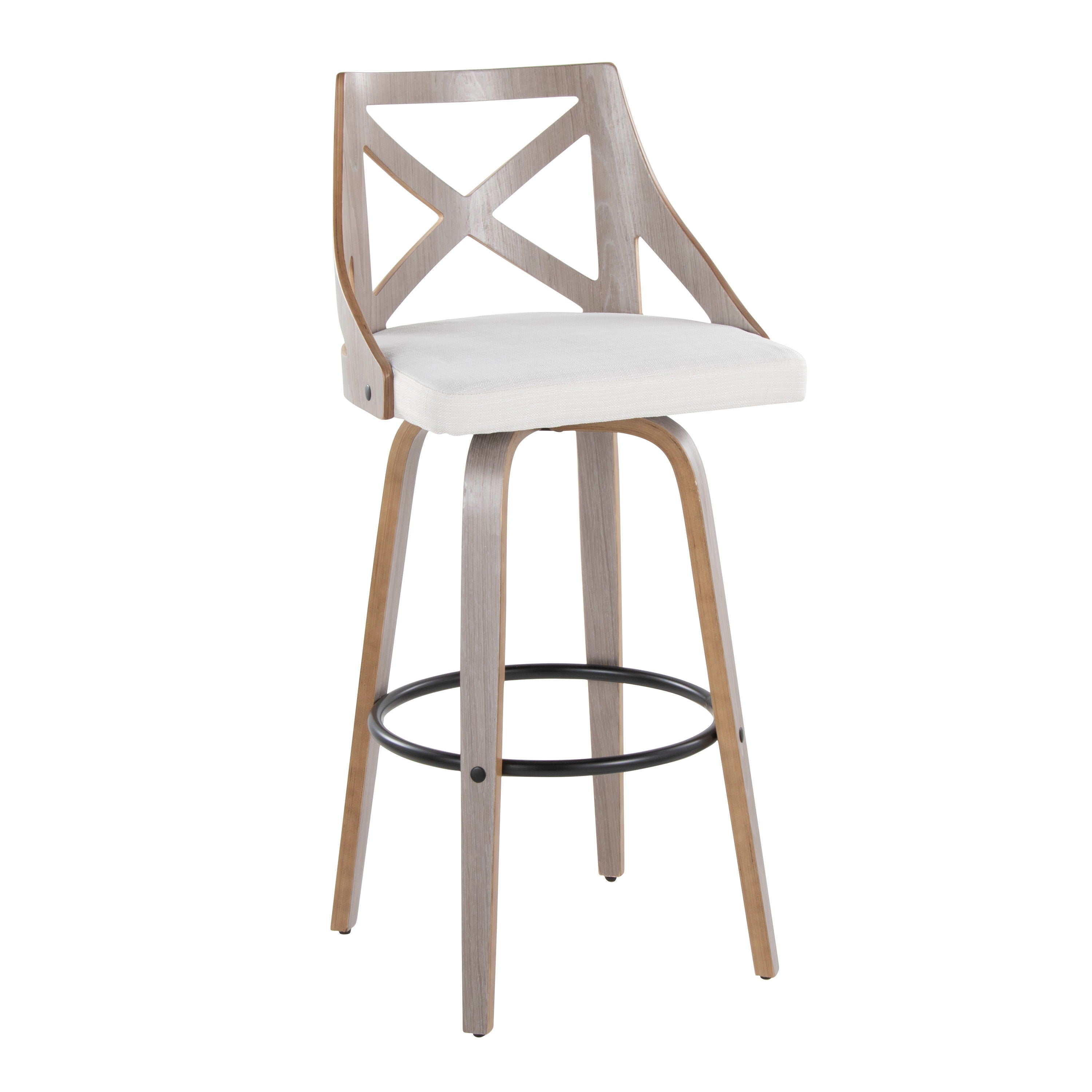 Charlotte - Farmhouse Fixed Height Barstool With Swivel &amp; Round Footrest (Set of 2) - Light Gray / Cream