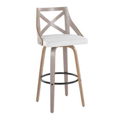 Charlotte - Farmhouse Fixed Height Barstool With Swivel &amp; Round Footrest (Set of 2) - Light Gray / Cream