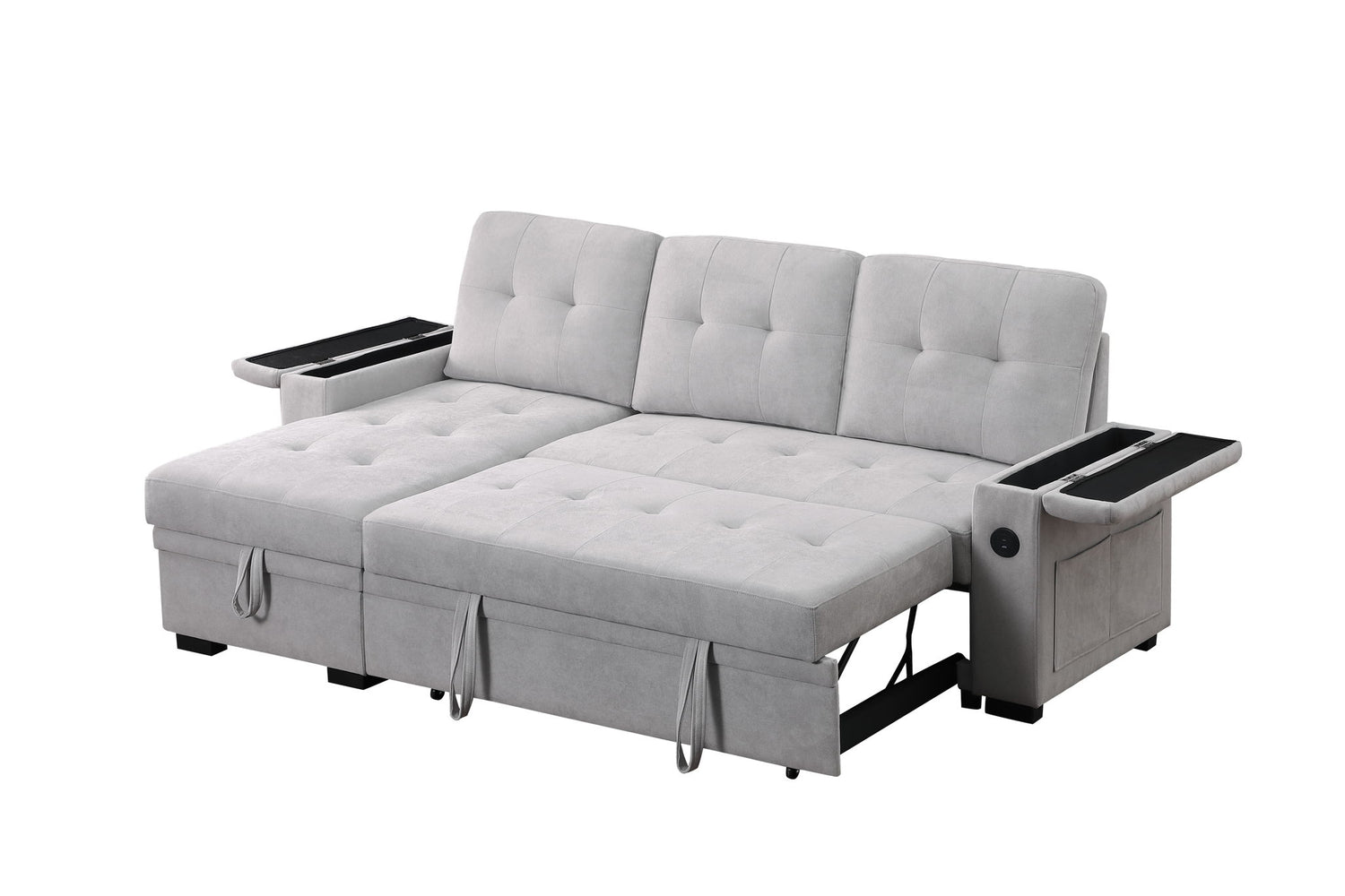 Ashlyn II - 84&quot;W Woven Fabric Reversible Sleeper Sectional Sofa with Storage Chaise