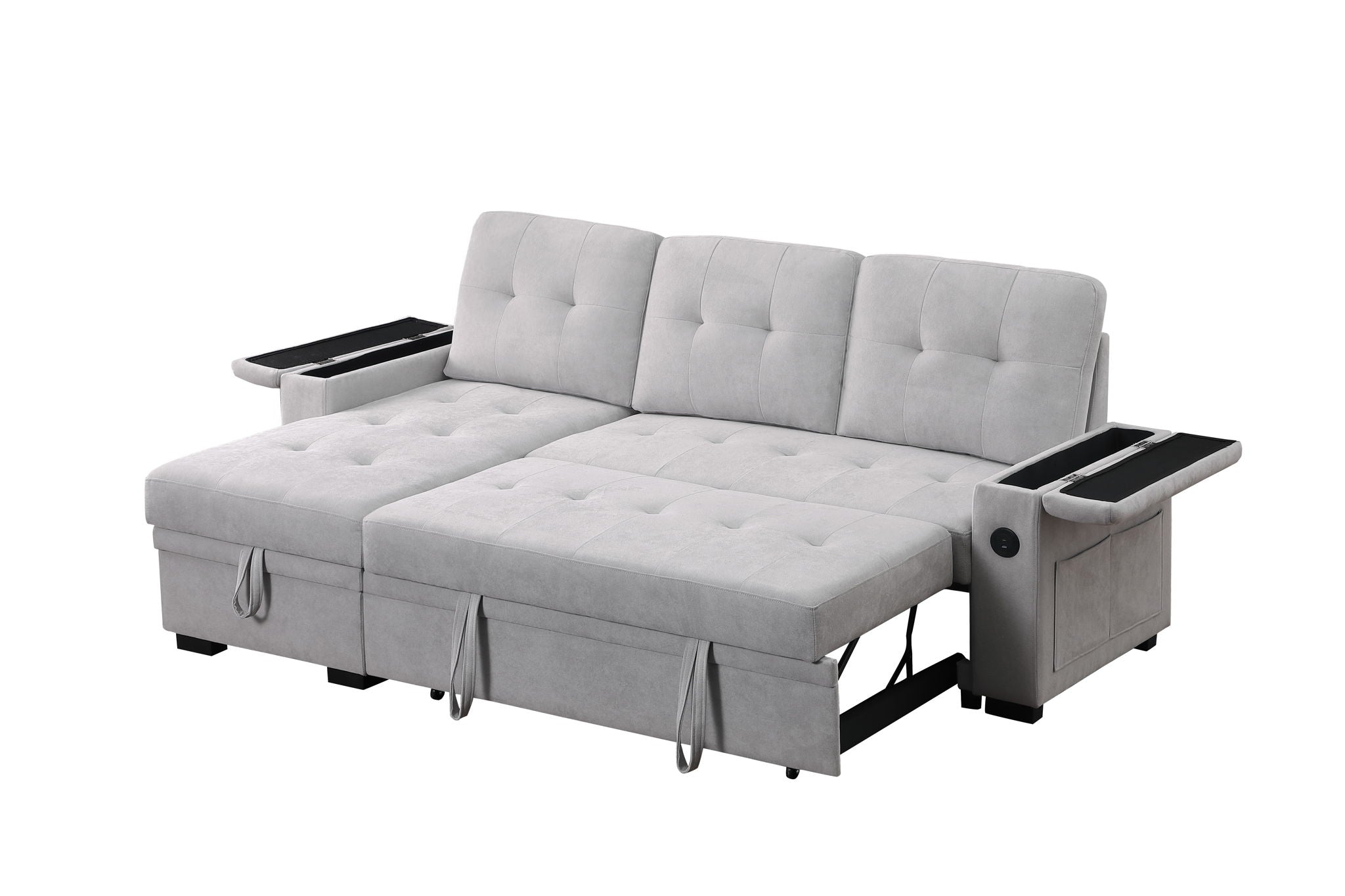 Ashlyn II - 84&quot;W Woven Fabric Reversible Sleeper Sectional Sofa with Storage Chaise