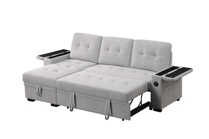 Ashlyn II - 84&quot;W Woven Fabric Reversible Sleeper Sectional Sofa with Storage Chaise