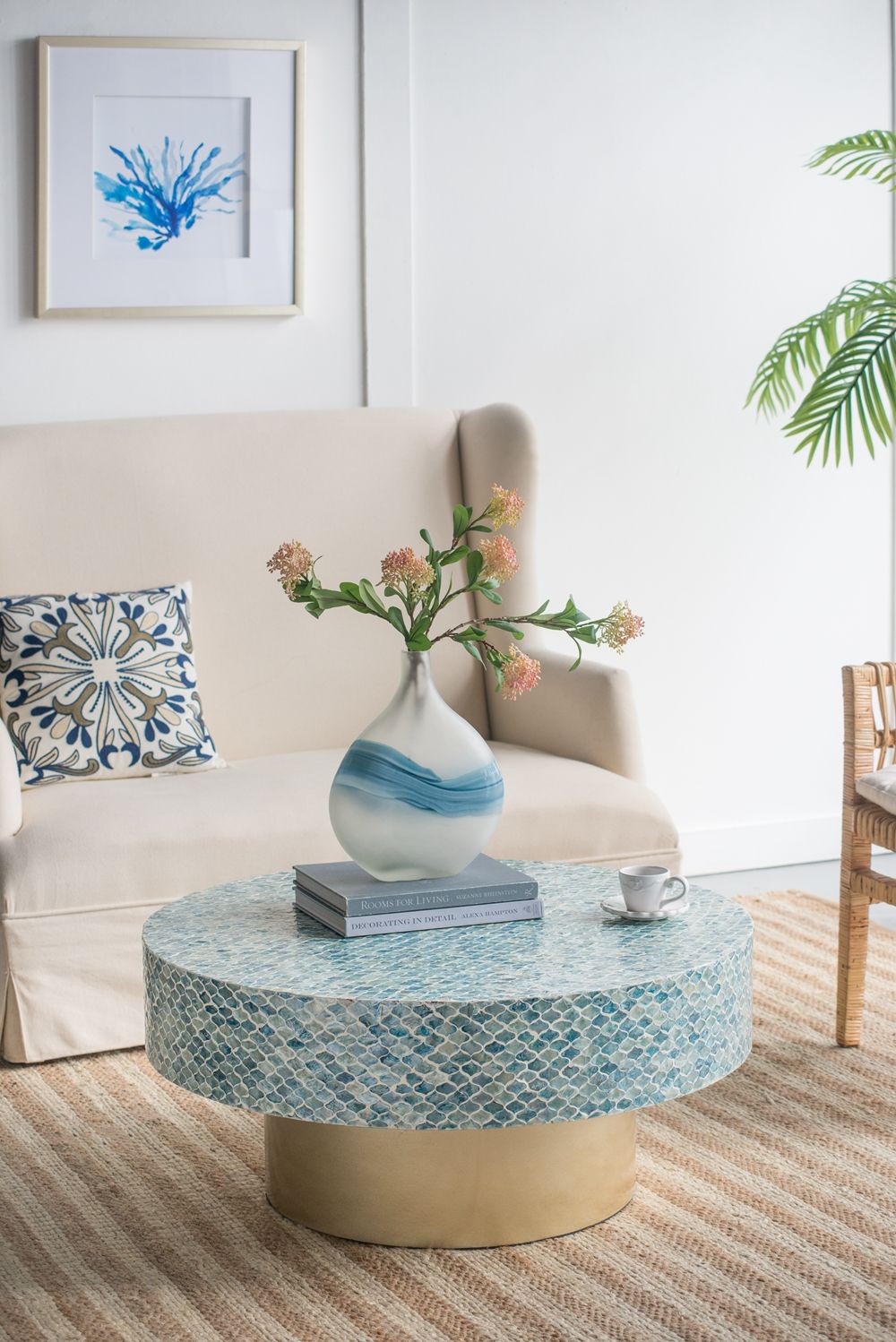 Unique Capiz Coffee Table &amp; Pedestal Base