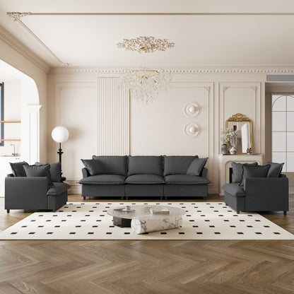 Living Room Set Modular Sectional Couch, Upholstered Sofa &amp; Armchair &amp; Movable Ottoman