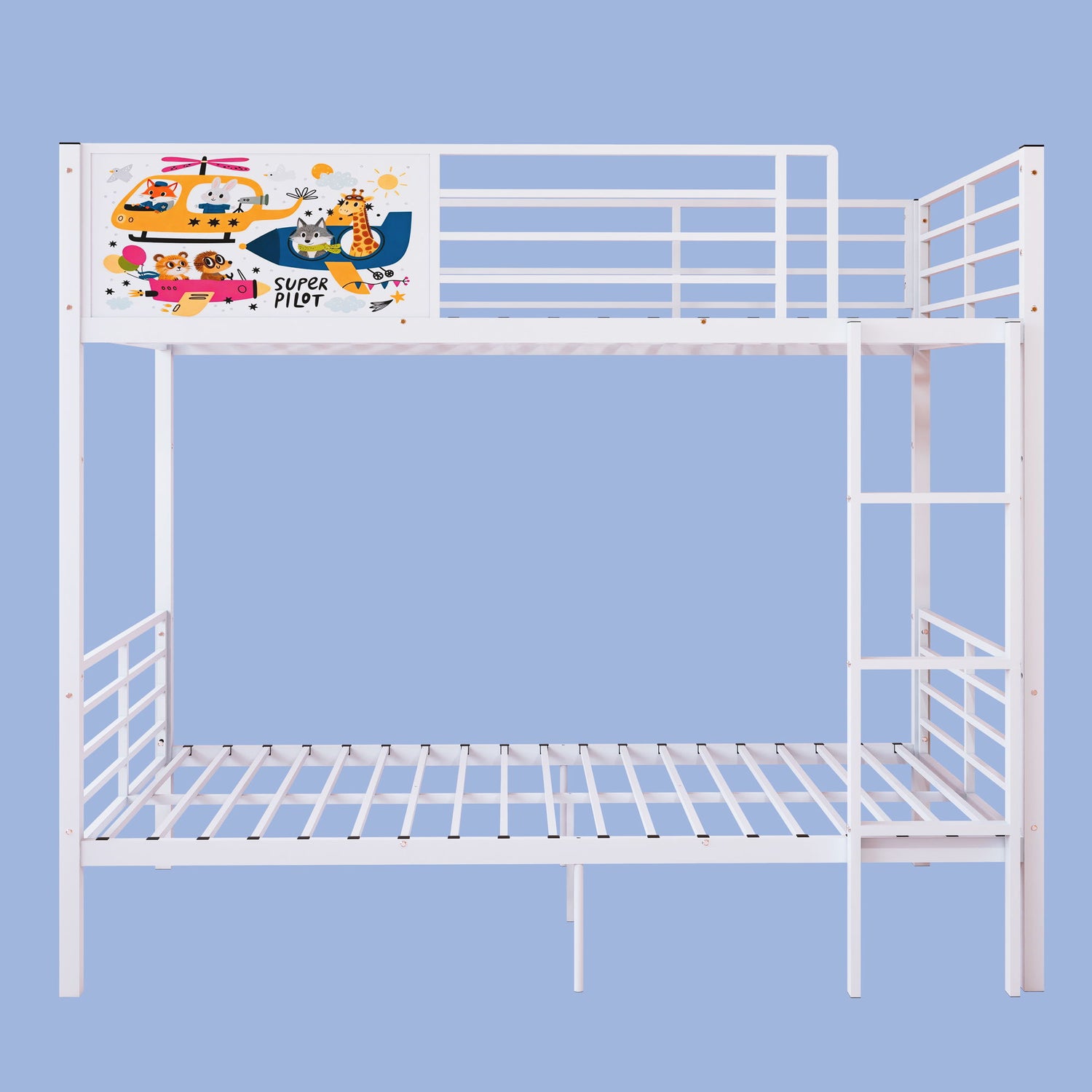 Bunk Bed, Convertible To 2 Separate Twin Size Beds With Full Length Guardrail &amp; Ladder, No Box Spring Needed - White