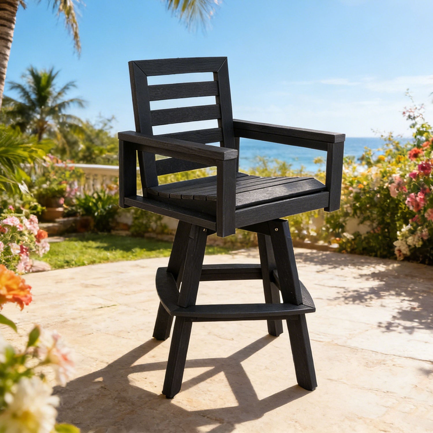 Outdoor Swivel Bar Chair, Ladderback With Wide &amp; Thickened Frame