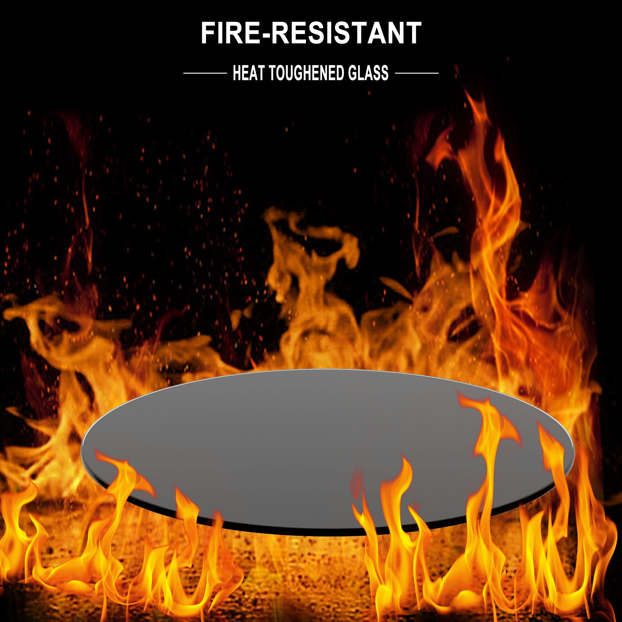 24&quot; Round Tempered Glass Table Top Glass 1 / 4&quot; Thick Round Polished Edge - Black
