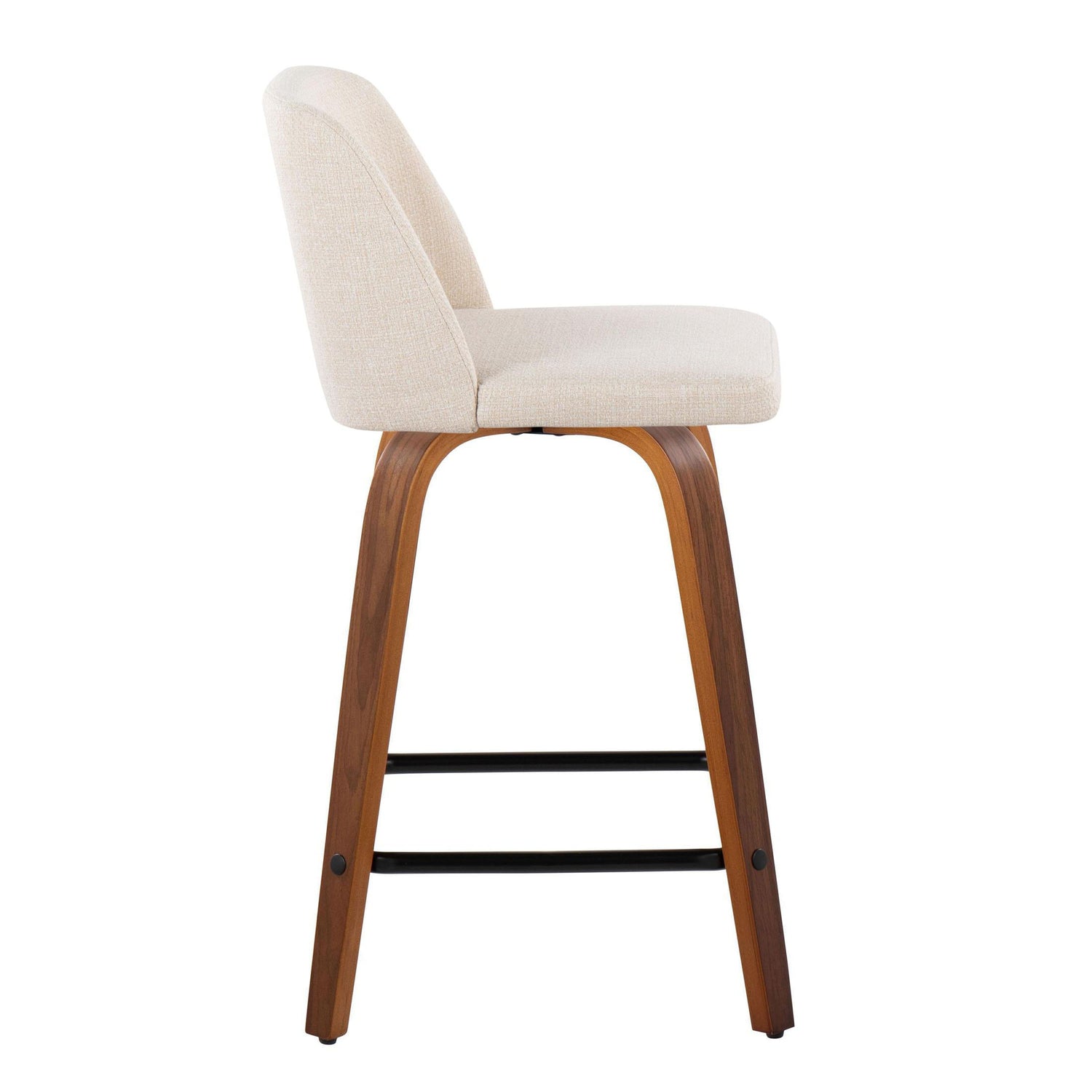 Toriano - Mid Century Modern Fixed Height Counter Stool With Swivel &amp; Square Footrest (Set of 2)