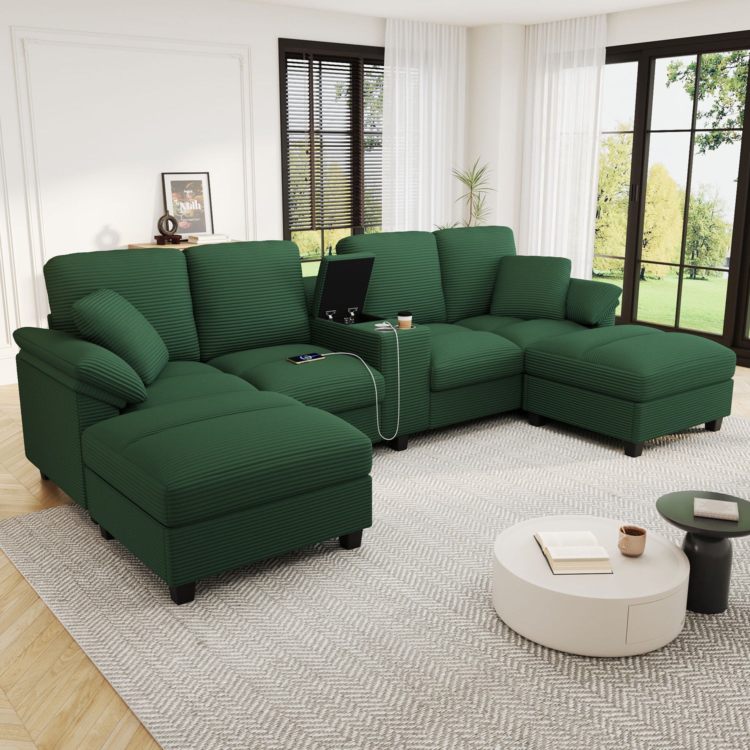 Modern U-Shaped Sectional Sofa With Storage Ottomans