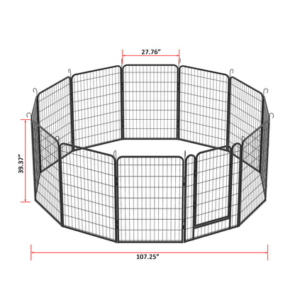 81.1&quot; 12 Panels Heavy Duty Metal Playpen With Door, Dog Fence Pet Exercise Pen For Outdoor - Black
