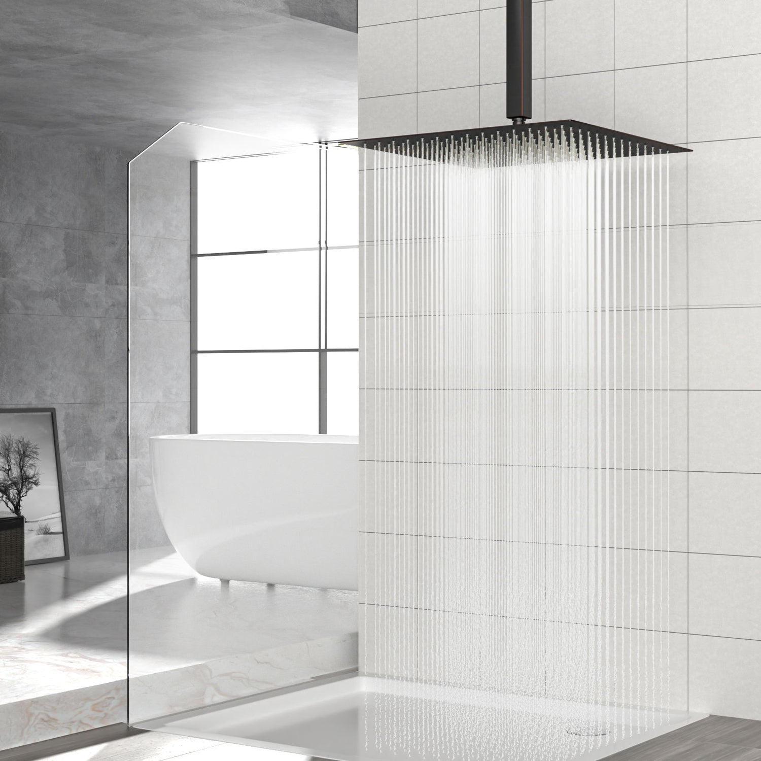 16&quot; Square Rainfall Shower Head Fixed Wall Mount With Full Body Coverage &amp; Self Cleaning Silicone Nozzles