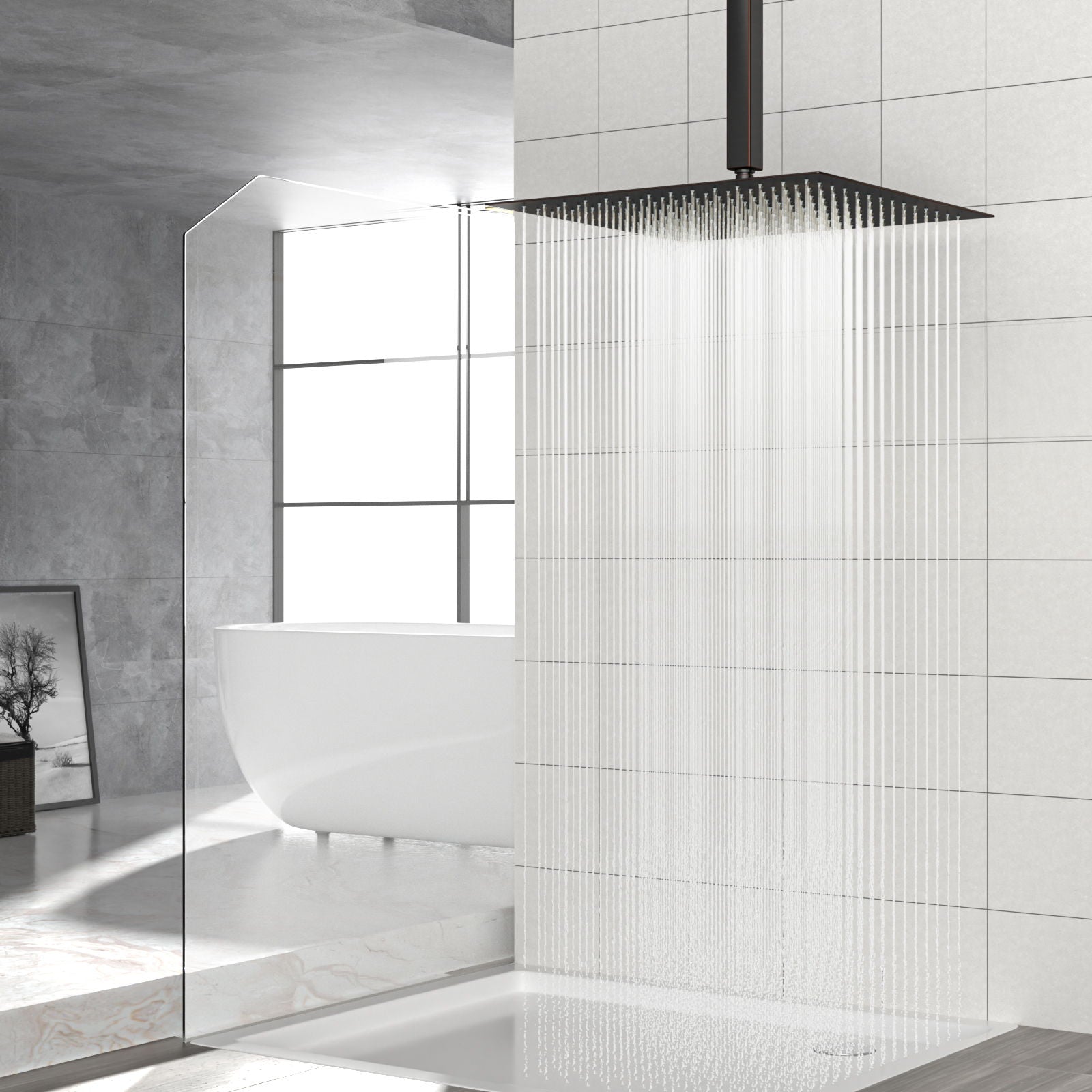 16&quot; Square Rainfall Shower Head Fixed Wall Mount With Full Body Coverage &amp; Self Cleaning Silicone Nozzles