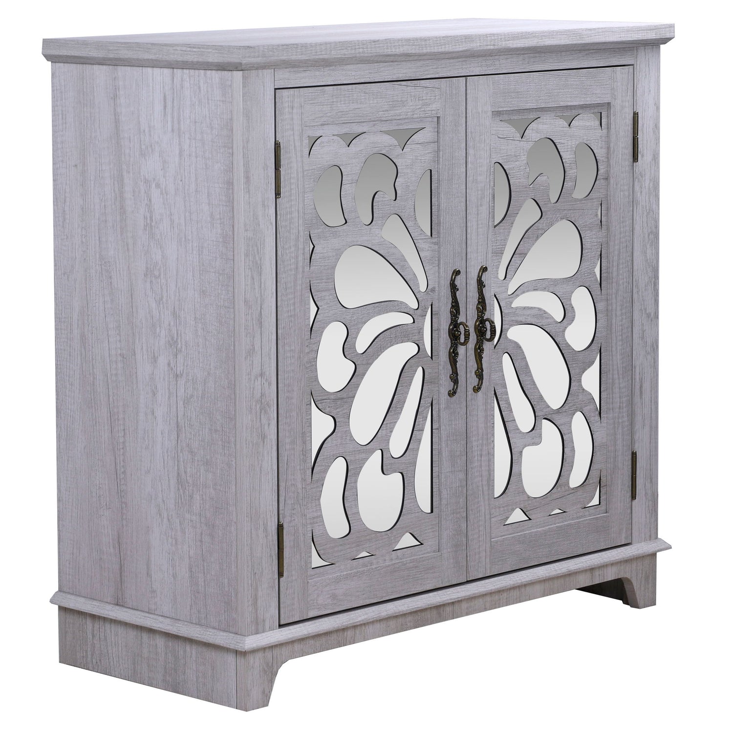 Elegant Sideboard With 2 Acrylic Mirrored Doors, Adjustable Shelf Storage