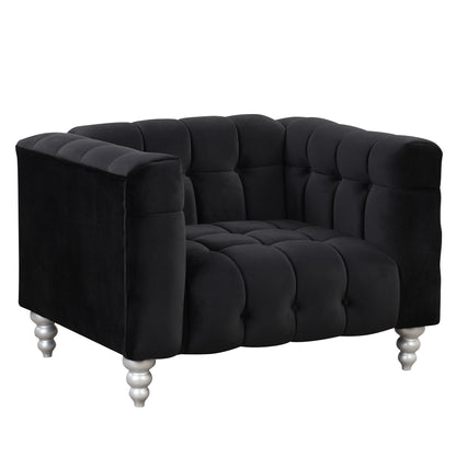Modern Sofa Dutch Fluff Upholstered Sofa &amp; Wood Legs, Buttoned Tufted Backrest