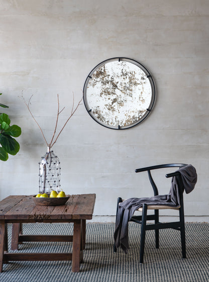 Theodor - Mirror With Industrial Design Round Mirror With Metal Frame For Wall Decor &amp; Entryway Console Lean Against Wall - Black