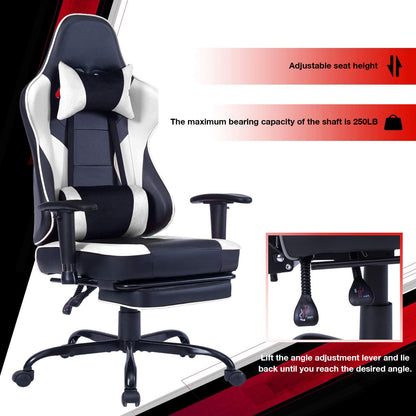 Game chair, ergonomically designed computer chair with headrest and 2D armrests, waist pillow electronic lounge chair with vibration massage function, competitive chair