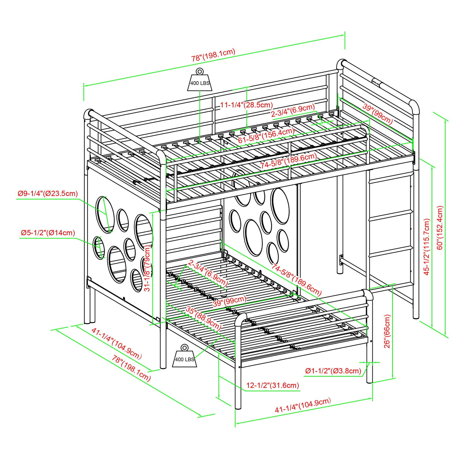 Twin Geo Cutout Colorful L-Shaped Bunk Bed