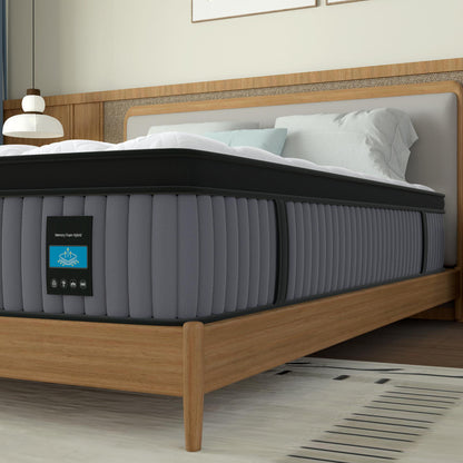 14" King Hybrid Mattress, Memory Foam &amp; Pocket Spring Bed, Cooling, Pressure Relief, Back &amp; Hip Support - Gray / White