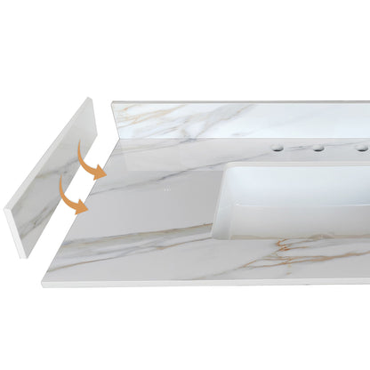 Sintered Stone Bathroom Vanity Top With 4&quot; Backsplash And 22&quot; Sidesplash - Carrara White